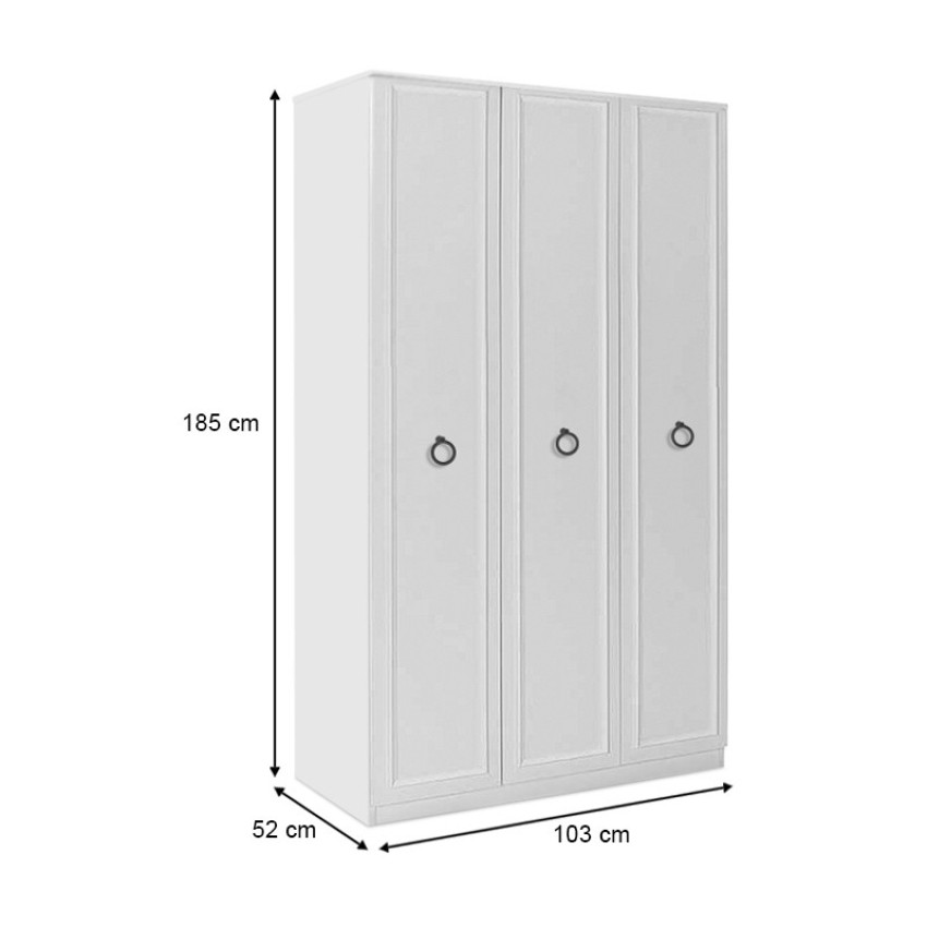 Ντουλάπα ρούχων Hampton τρίφυλλη χρώμα λευκό 103x52x185εκ.