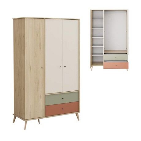 Ντουλάπα Ρούχων Terra Τρίφυλλη με 2 Συρτάρια Florida Oak 121x54x200 εκ.