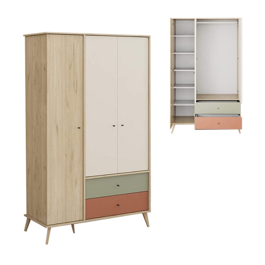 Ντουλάπα Ρούχων Terra Τρίφυλλη με 2 Συρτάρια Florida Oak 121x54x200 εκ.