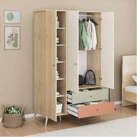 Ντουλάπα Ρούχων Terra Τρίφυλλη με 2 Συρτάρια Florida Oak 121x54x200 εκ.