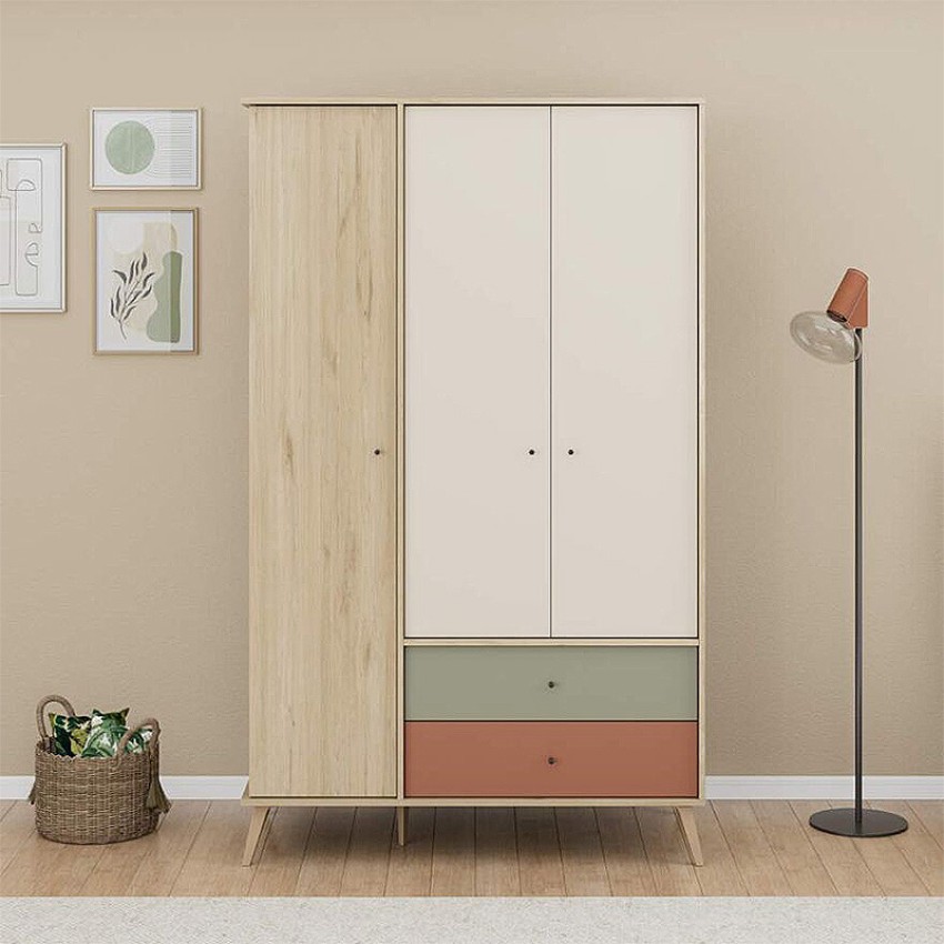 Ντουλάπα Ρούχων Terra Τρίφυλλη με 2 Συρτάρια Florida Oak 121x54x200 εκ.