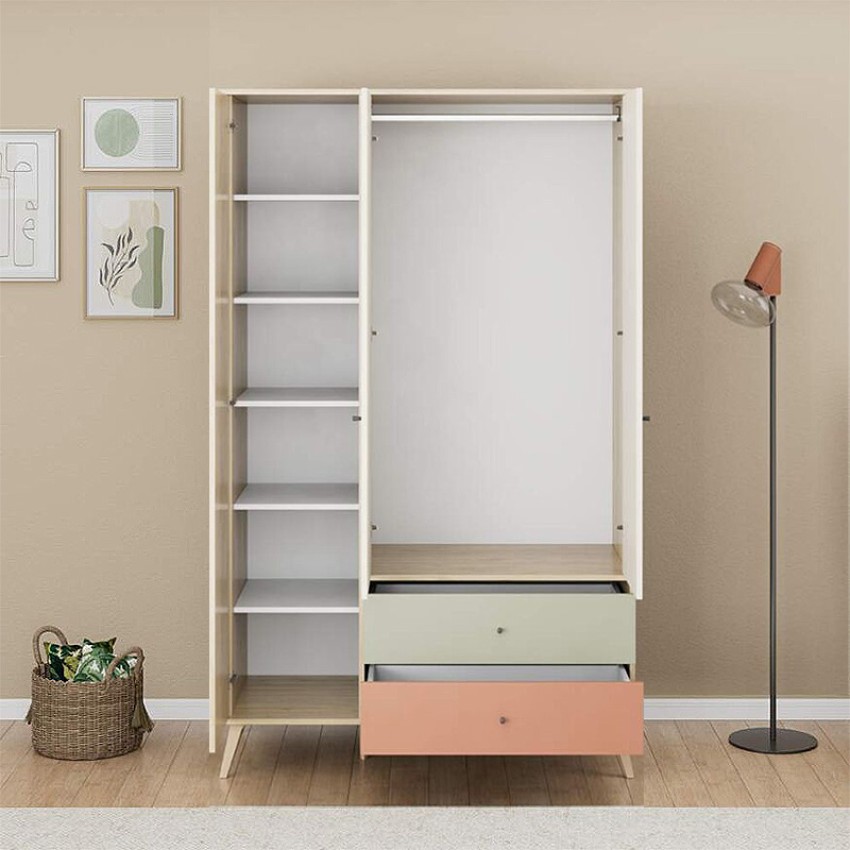 Ντουλάπα Ρούχων Terra Τρίφυλλη με 2 Συρτάρια Florida Oak 121x54x200 εκ.