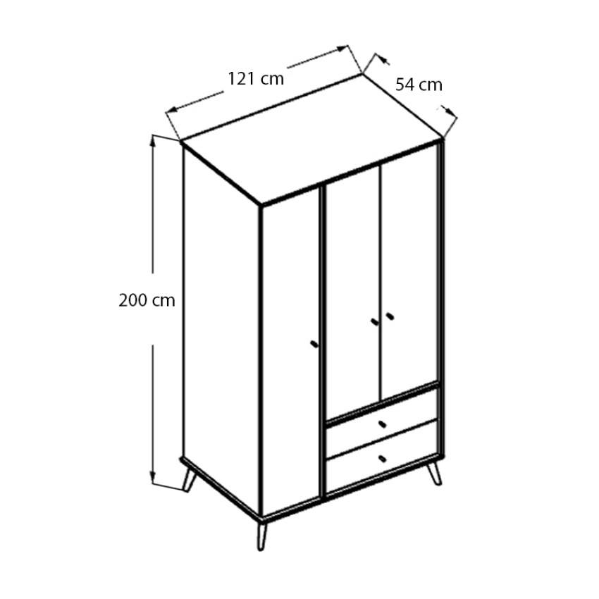Ντουλάπα Ρούχων Terra Τρίφυλλη με 2 Συρτάρια Florida Oak 121x54x200 εκ.