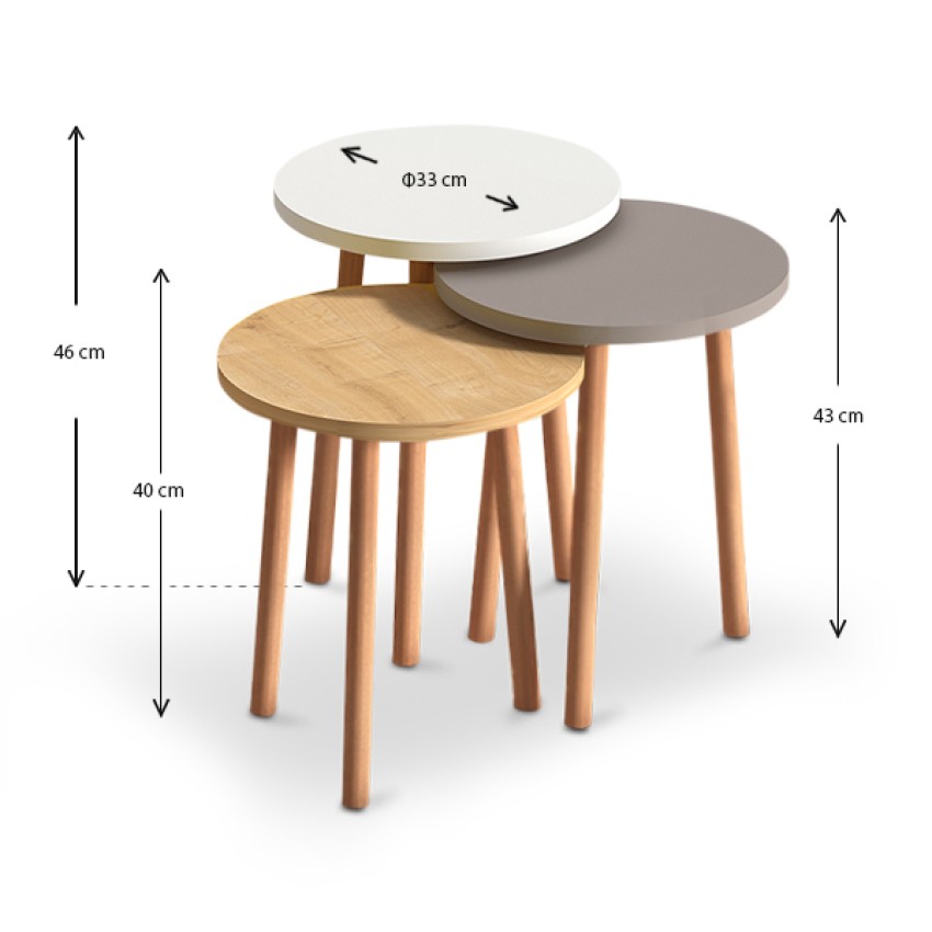Βοηθητικά τραπεζάκια Roma από μελαμίνη χρώμα λευκό - cappuccino - oak