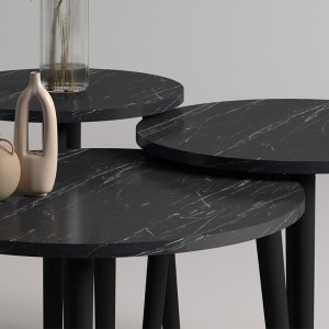 Τραπεζάκι σαλονιού σετ 3 τμχ Roma χρώμα μαύρο εφέ μαρμάρου Φ60x46εκ.