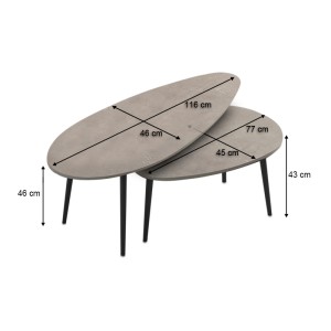 Τραπεζάκι σαλονιού σετ 2 τμχ Elips χρώμα γκρι ρετρό 116x46x46εκ.