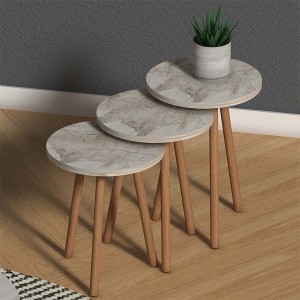 Τραπεζάκι σαλονιού + βοηθητικά τραπεζάκια Elips από μελαμίνη χρώμα εφέ μαρμάρου 90x50x41εκ.