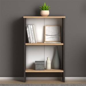 Βιβλιοθήκη μελαμίνης Flora χρώμα industrial grey - oak 52x25x80εκ.