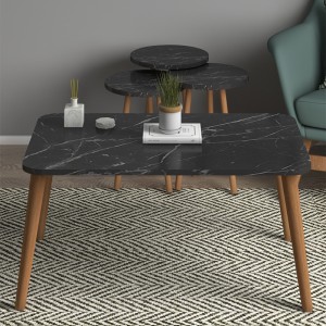 Τραπεζάκι σαλονιού σετ 4 τμχ Soul χρώμα μαύρο εφέ μαρμάρου 90x55x43εκ.