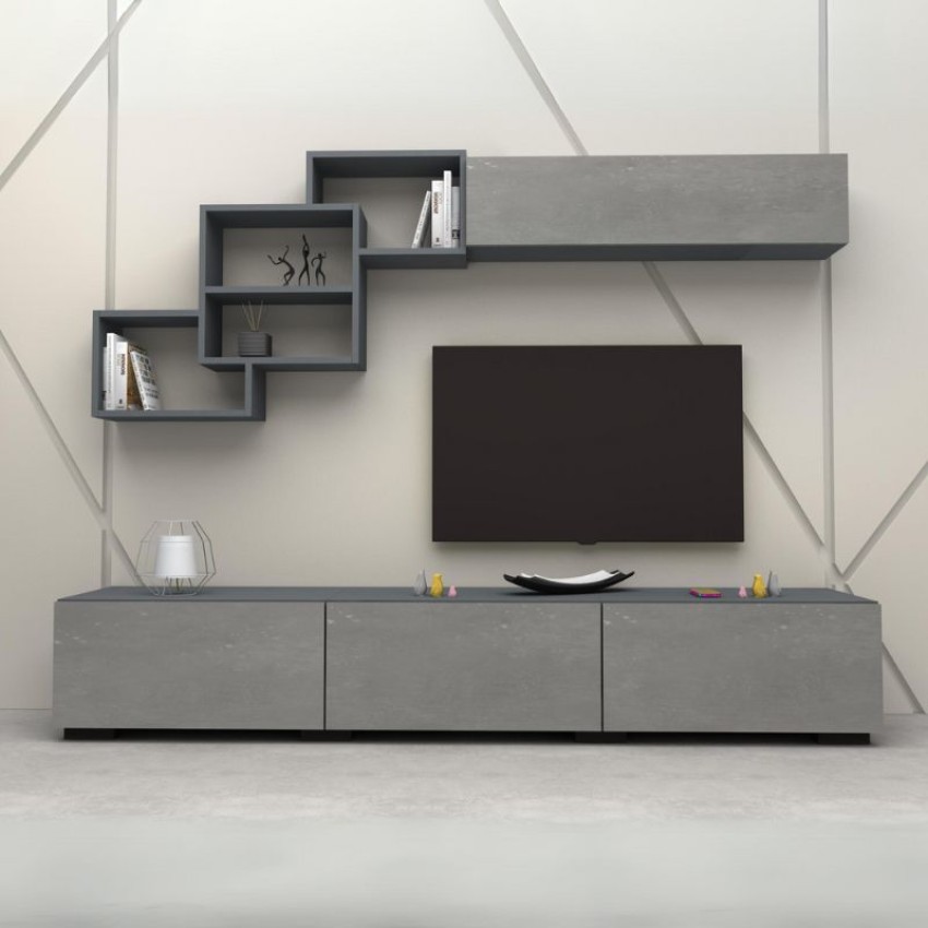 Σύνθεση τηλεόρασης Free από μελαμίνη χρώμα ανθρακί - γκρι σκυροδέματος 210x35x38εκ.