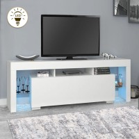 Έπιπλο τηλεόρασης Stilo από μελαμίνη με φωτισμό LED χρώμα λευκό 150x37x52εκ.