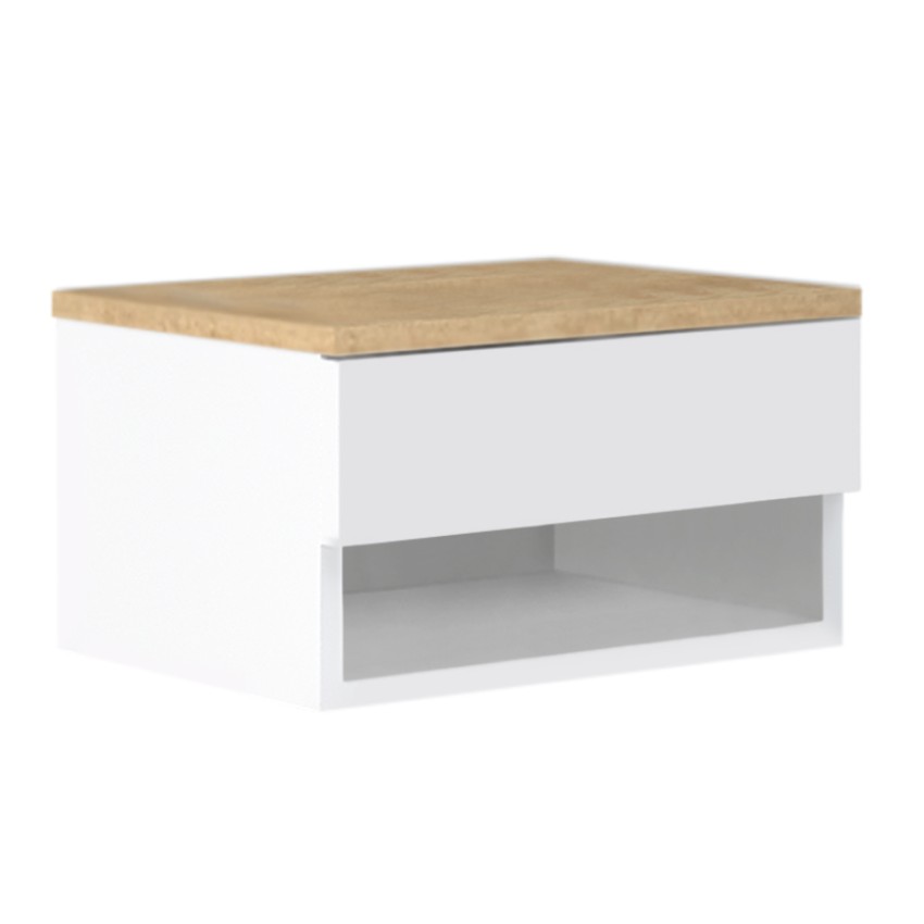 Κομοδίνο επιτοίχιο μελαμίνης Mary χρώμα sonoma - λευκό 40x30x23εκ.