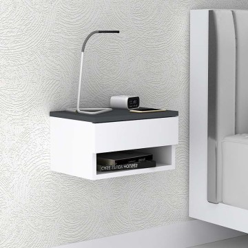 Κομοδίνο επιτοίχιο μελαμίνης Mary χρώμα ανθρακί - λευκό 40x30x23εκ.