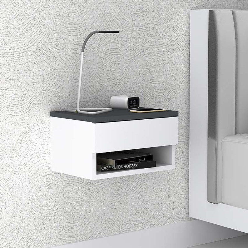 Κομοδίνο επιτοίχιο μελαμίνης Mary χρώμα ανθρακί - λευκό 40x30x23εκ.