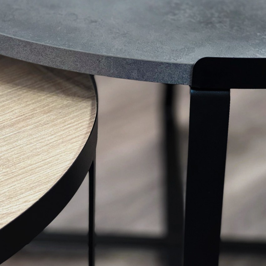 Σετ τραπεζάκια σαλονιού Davis 2τμχ. χρώμα γκρι σκυροδέματος/φυσικό οξιάς 70x69x46εκ.