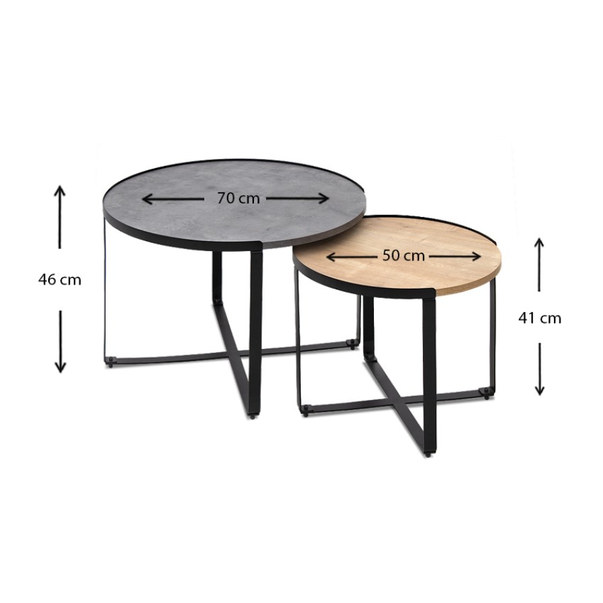 Σετ τραπεζάκια σαλονιού Davis 2τμχ. χρώμα γκρι σκυροδέματος/φυσικό οξιάς 70x69x46εκ.