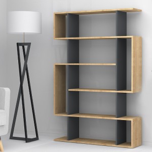 Βιβλιοθήκη μελαμίνης Clint χρώμα sonoma - ανθρακί 108x25x161εκ.