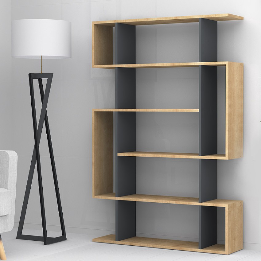 Βιβλιοθήκη μελαμίνης Clint χρώμα sonoma - ανθρακί 108x25x161εκ.
