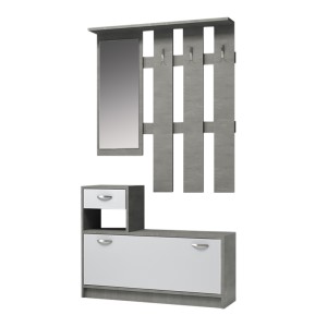 Έπιπλο εισόδου μελαμίνης Raynold χρώμα γκρι σκυροδέματος - λευκό 100x30x180εκ.