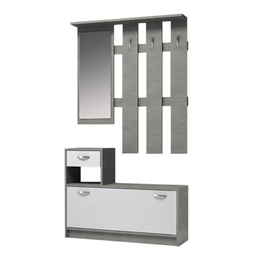 Έπιπλο εισόδου μελαμίνης Raynold χρώμα γκρι σκυροδέματος - λευκό 100x30x180εκ.