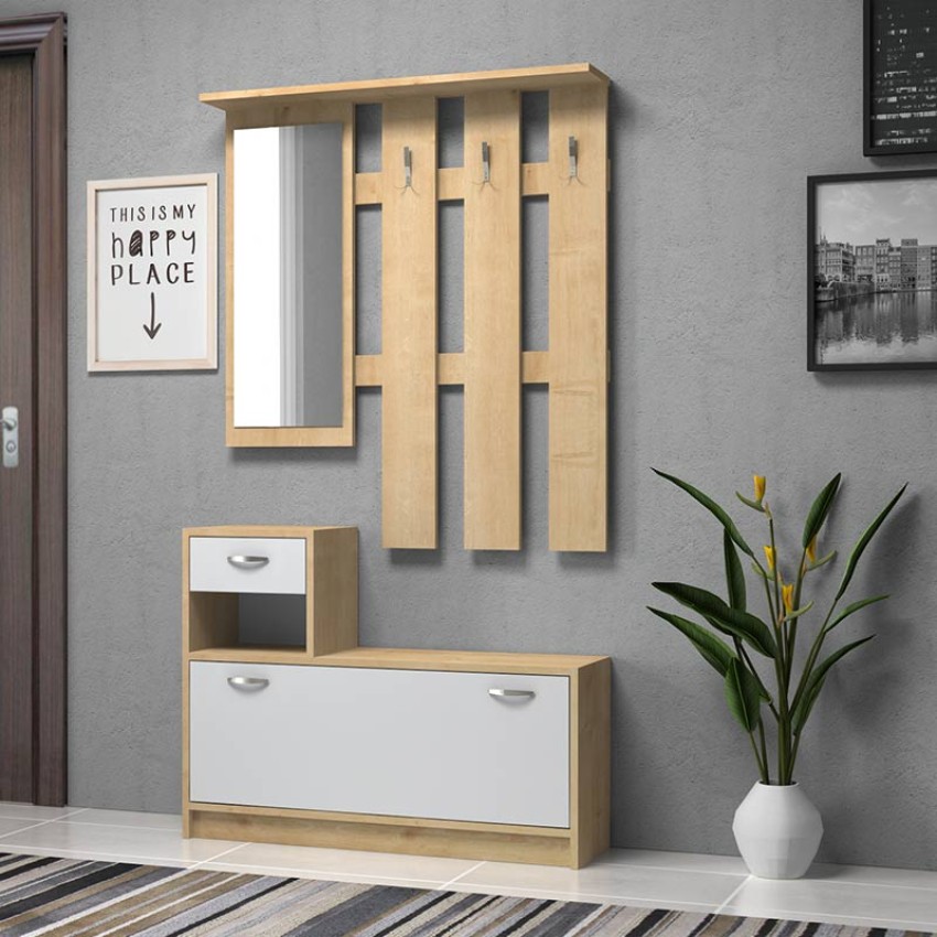 Έπιπλο εισόδου μελαμίνης Raynold χρώμα φυσικό - λευκό 100x30x180εκ.