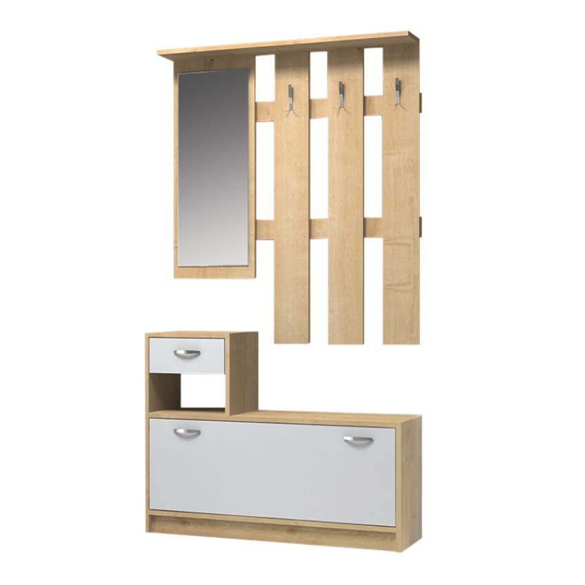 Έπιπλο εισόδου μελαμίνης Raynold χρώμα φυσικό - λευκό 100x30x180εκ.