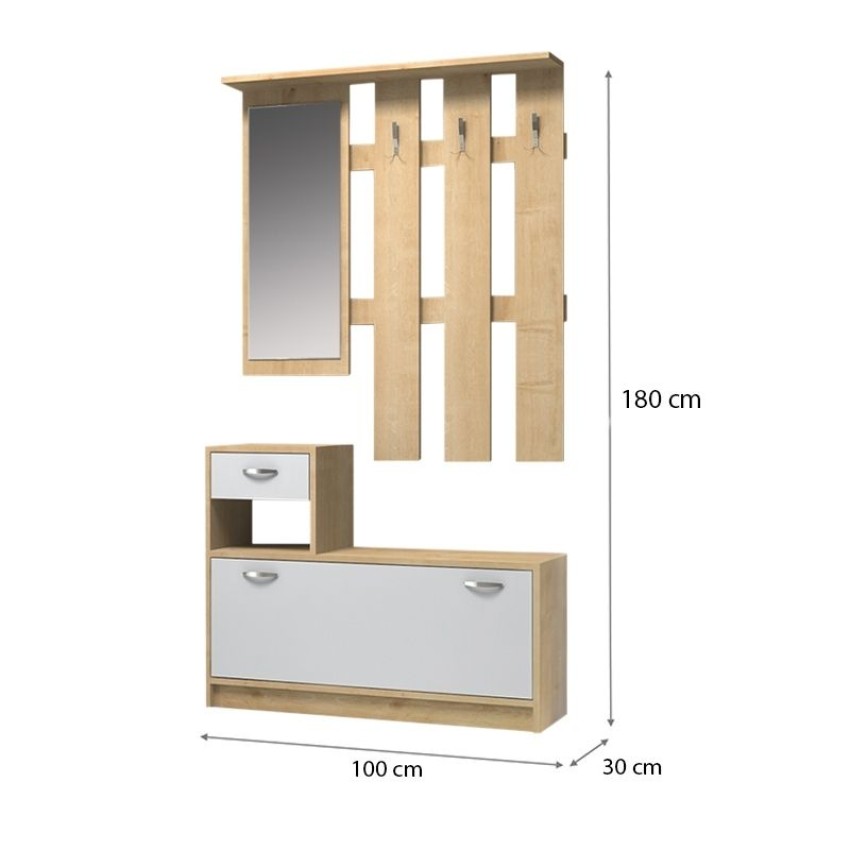Έπιπλο εισόδου μελαμίνης Raynold χρώμα φυσικό - λευκό 100x30x180εκ.