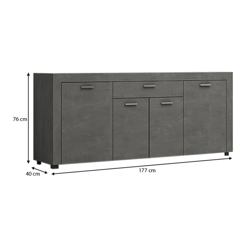 Μπουφές μελαμίνης Joseph χρώμα γκρι σκυροδέματος 177x40x76εκ.
