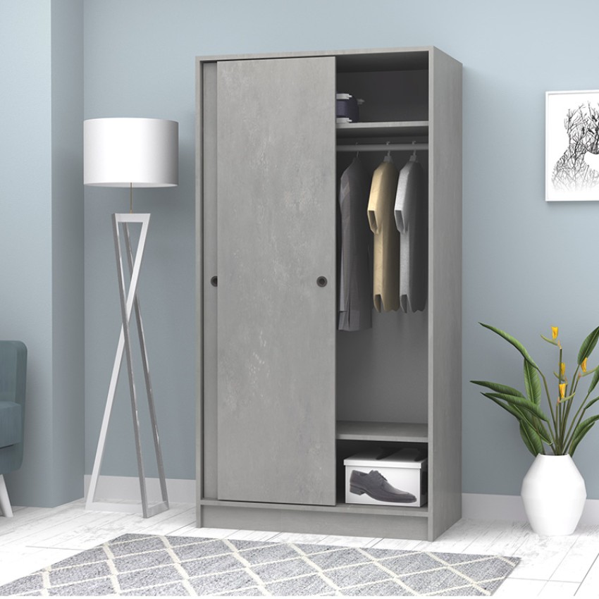 Ντουλάπα ρούχων Misra δίφυλλη συρόμενη χρώμα γκρι σκυροδέματος 94x52x182εκ.
