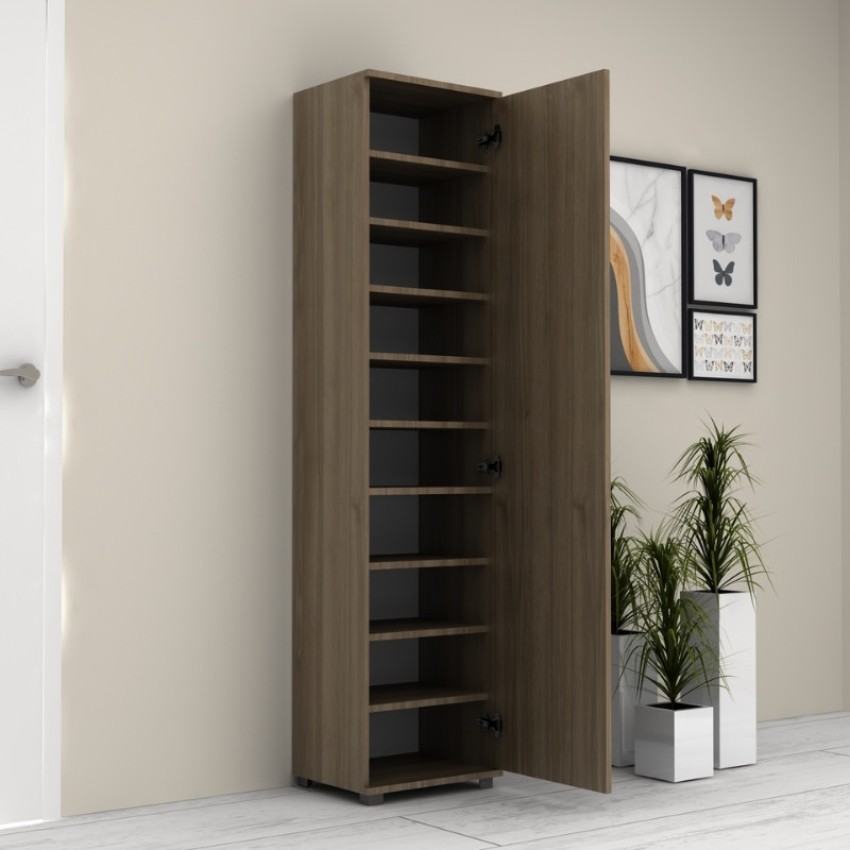 Ντουλάπα ρούχων - παπουτσοθήκη Visla μονόφυλλη με καθρέπτη χρώμα καρυδί 45x36x187εκ.