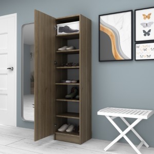 Ντουλάπα ρούχων - παπουτσοθήκη Petro μονόφυλλη χρώμα καρυδί 45x38x180εκ. Ντουλάπα ρούχων - παπουτσοθήκη Petro μονόφυλλη χρώμα καρυδί 45x38x180εκ.