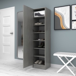 Ντουλάπα ρούχων - παπουτσοθήκη Petro μονόφυλλη χρώμα γκρι σκυροδέματος 45x38x180εκ.