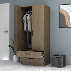 Ντουλάπα ρούχων Ricardo δίφυλλη με συρτάρια χρώμα καρυδί 80x51,8x181εκ.