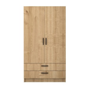 Ντουλάπα ρούχων Victoria δίφυλλη με συρτάρια χρώμα φυσικό οξιάς 100x60x181εκ.
