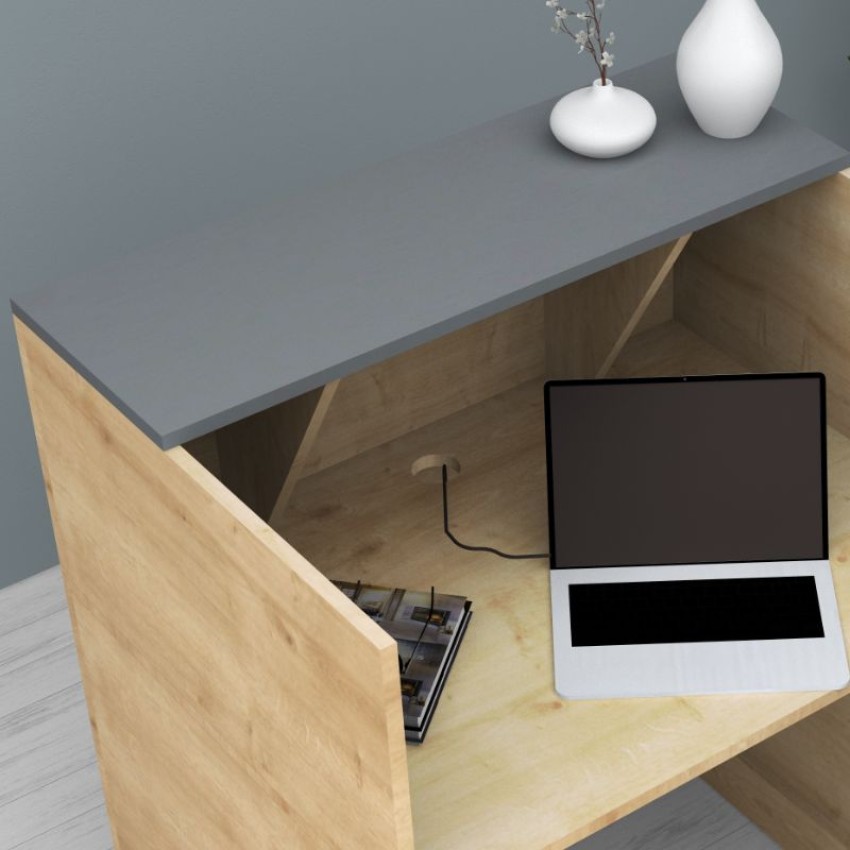 Γραφείο υποδοχής - reception Gemini χρώμα φυσικό οξιάς - ανθρακί 90x50x110εκ.