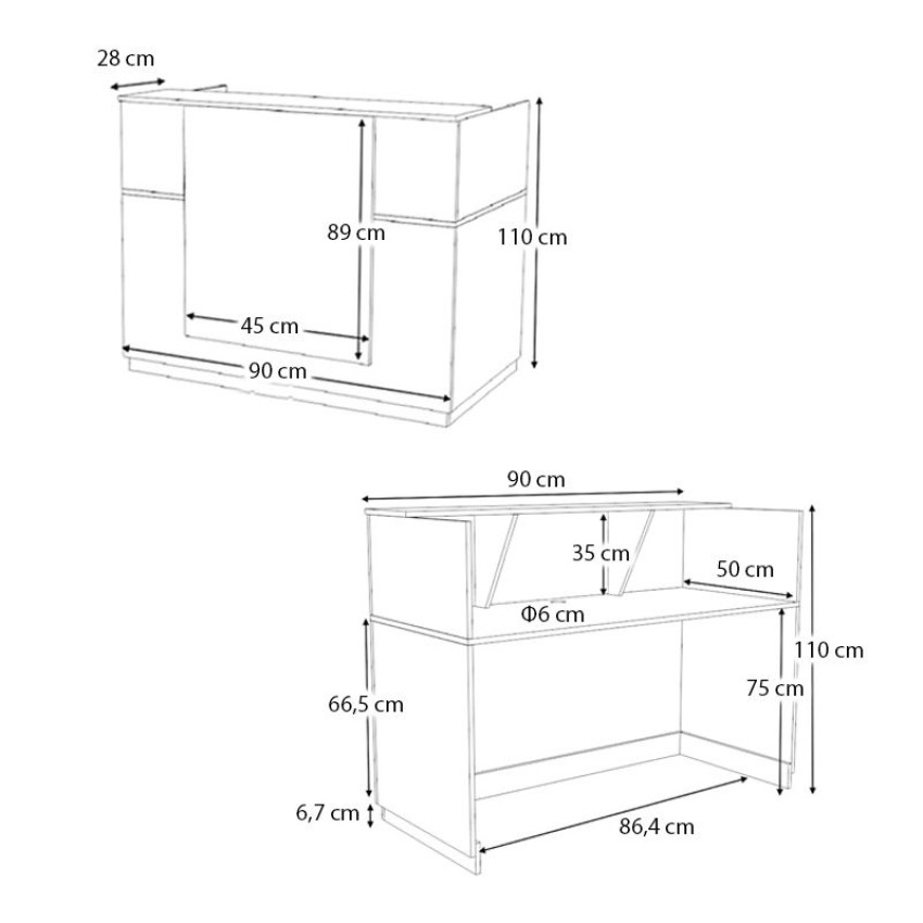 Γραφείο υποδοχής - reception Gemini χρώμα φυσικό οξιάς - ανθρακί 90x50x110εκ.