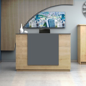 Γραφείο υποδοχής - reception Gemini χρώμα φυσικό οξιάς - ανθρακί 180x70x110εκ.