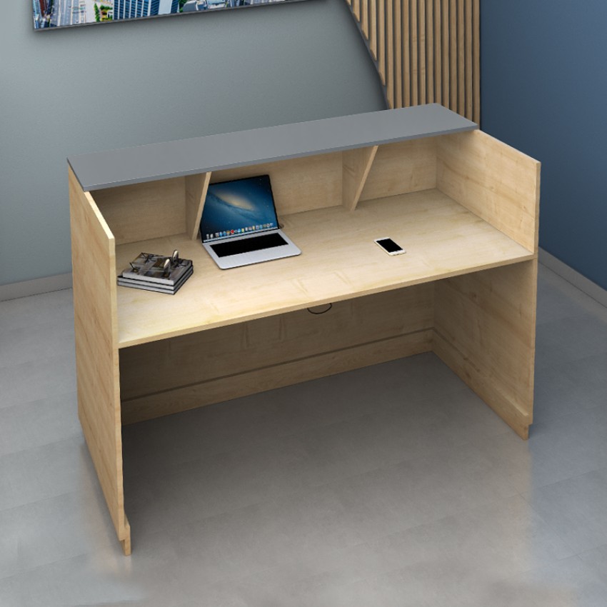 Γραφείο υποδοχής - reception Gemini χρώμα φυσικό οξιάς - ανθρακί 180x70x110εκ.