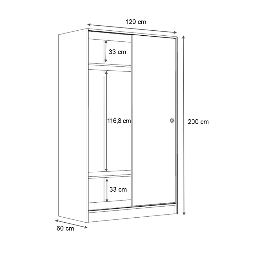 Ντουλάπα ρούχων Regio δίφυλλη συρόμενη χρώμα φυσικό οξιάς 120x60x200εκ.