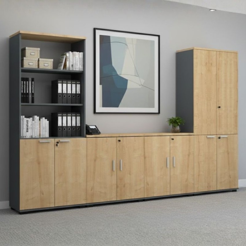 Βιβλιοθήκη γραφείου επαγγελματική Venturo χρώμα ανθρακί - φυσικό οξιάς 80x40x200εκ.