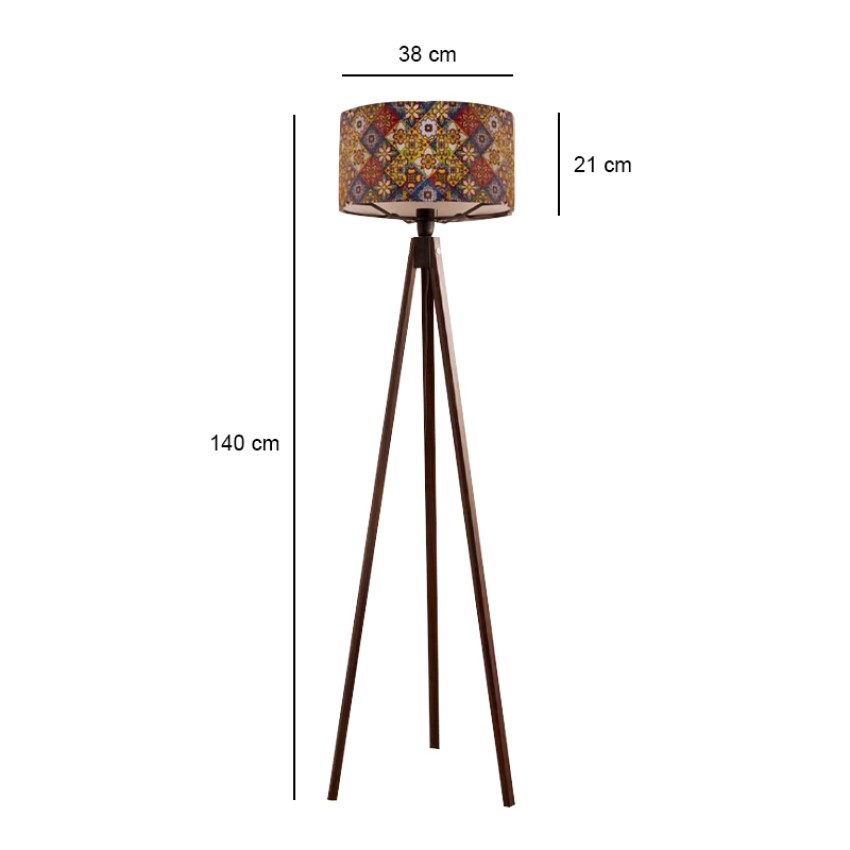 Φωτιστικό δαπέδου Rosling Mdf/ύφασμα Pvc χρώμα καρυδί - πολύχρωμο 38x38x140εκ.