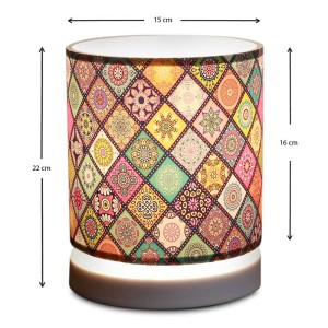 Φωτιστικό επιτραπέζιο Hassard ύφασμα/Mdf χρώμα πολύχρωμο/λευκό 15x16x22εκ.