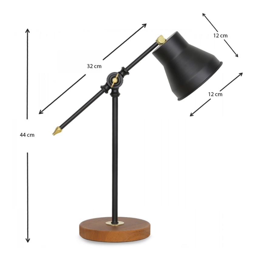 Φωτιστικό γραφείου Paule μέταλλο/Mdf χρώμα μαύρο 12x12x44εκ.