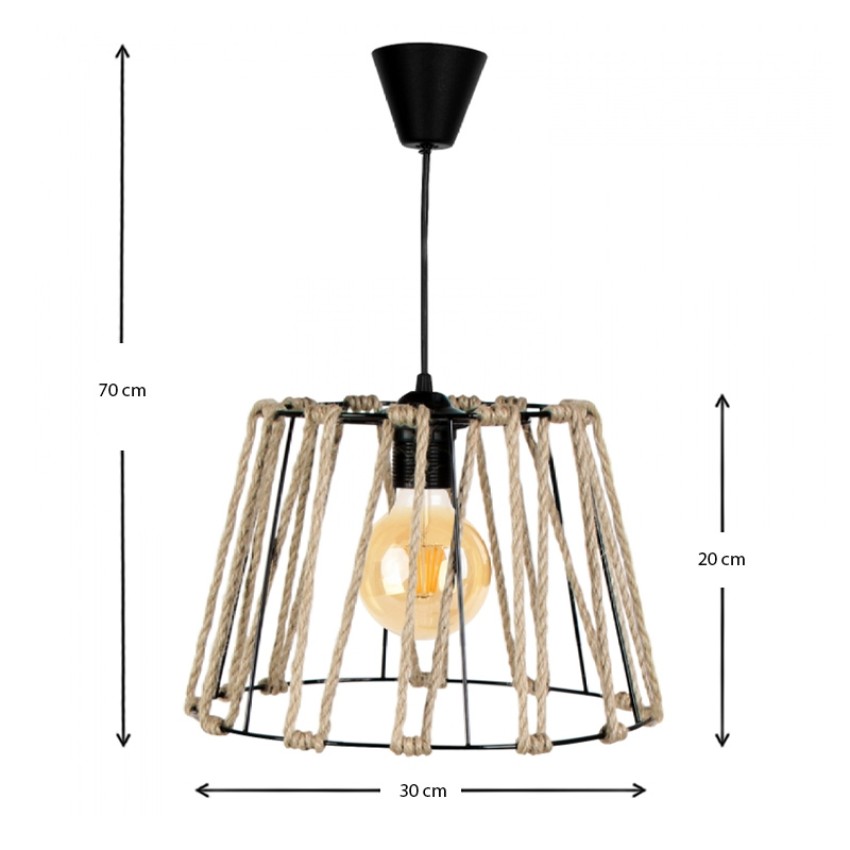 Φωτιστικό οροφής Andrew μέταλλο/σχοινί μονόφωτο χρώμα μαύρο φυσικό 30x30x20εκ.