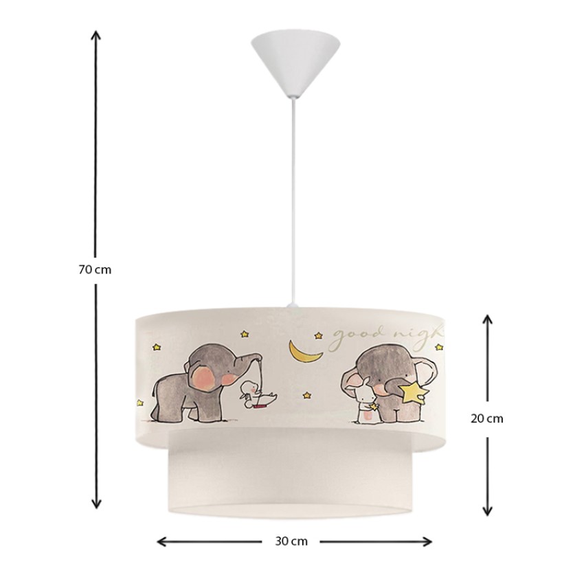Φωτιστικό Οροφής Υφασμάτινο με Χαρούμενα Ελεφαντάκια για Παιδικό Δωμάτιο