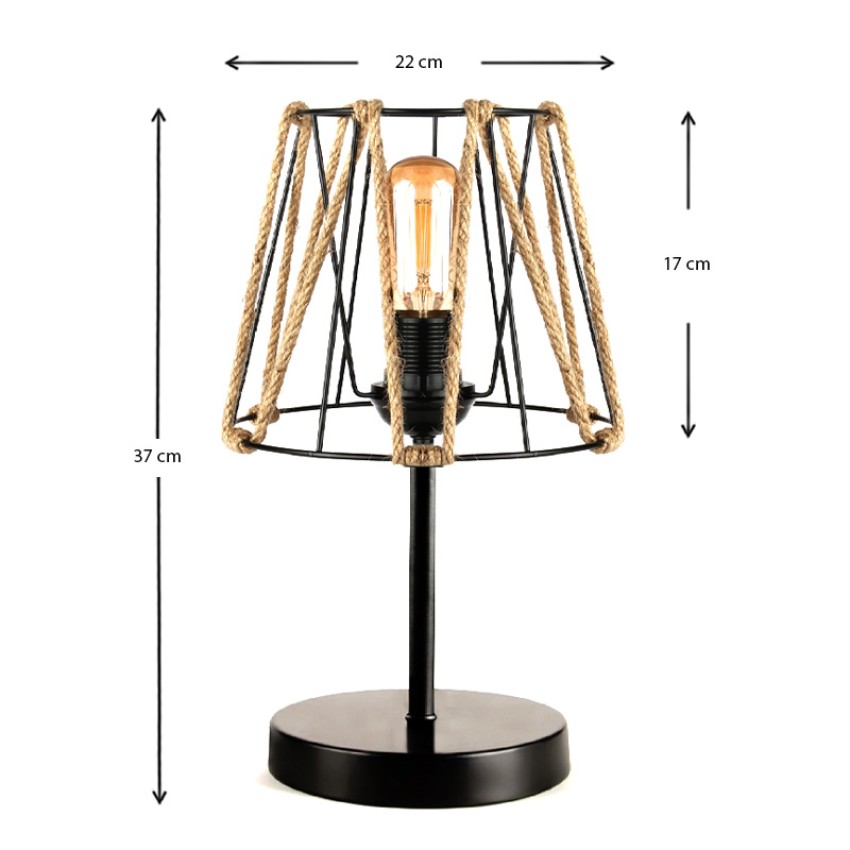 Φωτιστικό επιτραπέζιο Clancy E27 σχοινί/μεταλλικό χρώμα μαύρο 22x17x37εκ.