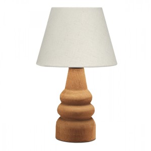 Φωτιστικό επιτραπέζιο Lary E27 υφασμάτινο - ξύλινο χρώμα κρεμ - καφέ Φ24x36εκ.