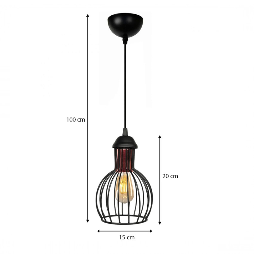 Φωτιστικό οροφής Manolia E27 μεταλλικό μονόφωτο χρώμα μαύρο Φ15x100εκ.