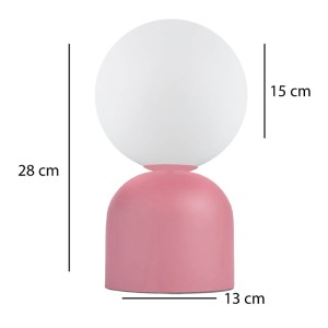 Φωτιστικό επιτραπέζιο Albus E14 μεταλλικό - γυάλινο χρώμα ροζ - λευκό Ø13x28εκ.