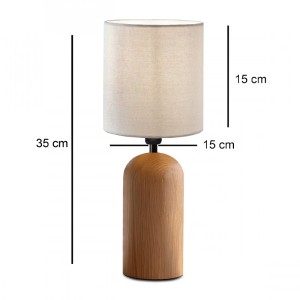 Φωτιστικό επιτραπέζιο Cora E14 ξύλινο - ύφασμα Pvc χρώμα φυσικό - κρεμ Ø15x35εκ.